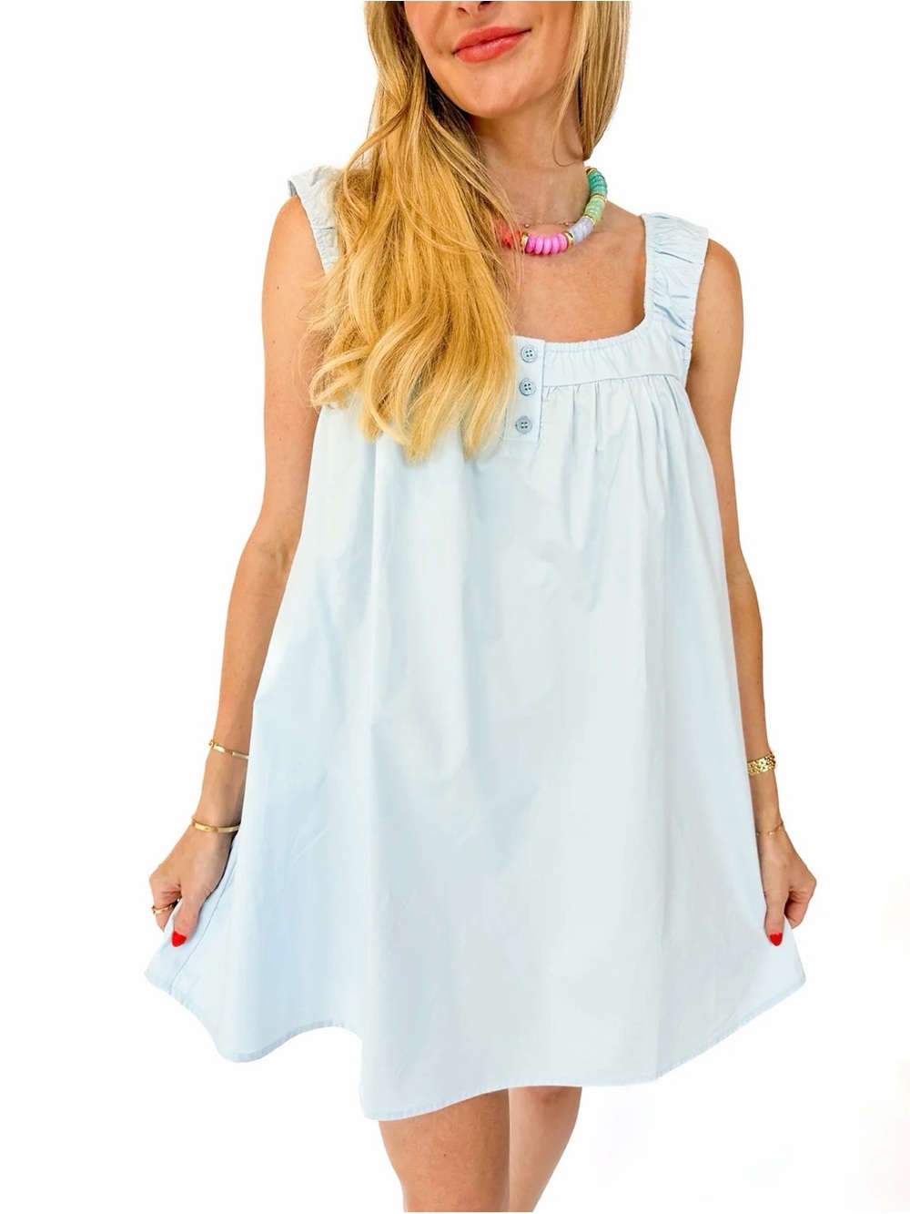 Light Blue Sleeveless Swing Dress